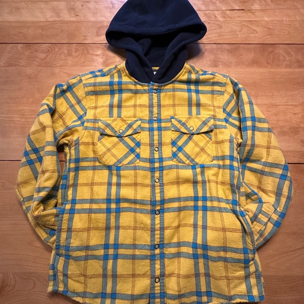 L.L. Bean Navy and Yellow kids Plaid Hooded flannel